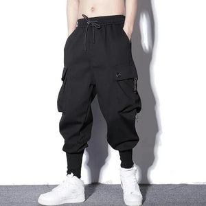 Harem Shadow Tone Ankle Rib Pants Black, XS - Streetwear Pants - Slick Street