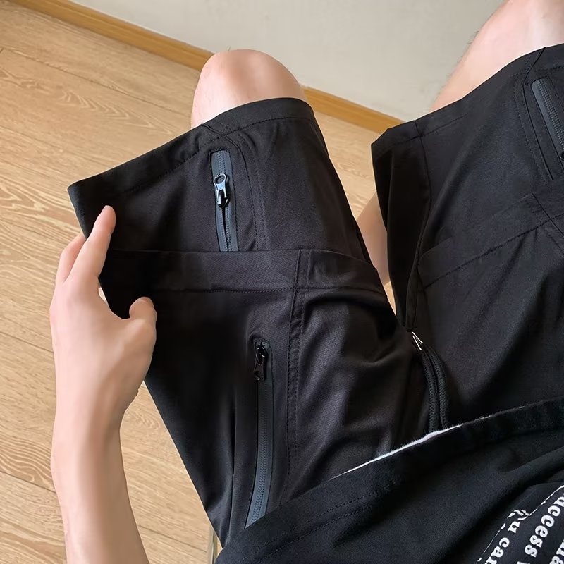 Multi Zipper Style Elastic Waist Shorts Black, XS - Streetwear Shorts - Slick Street