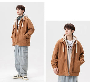 Corduroy Two Shade Elastic Waist And Sleeve Hoodie ,  - Streetwear Hoodie - Slick Street