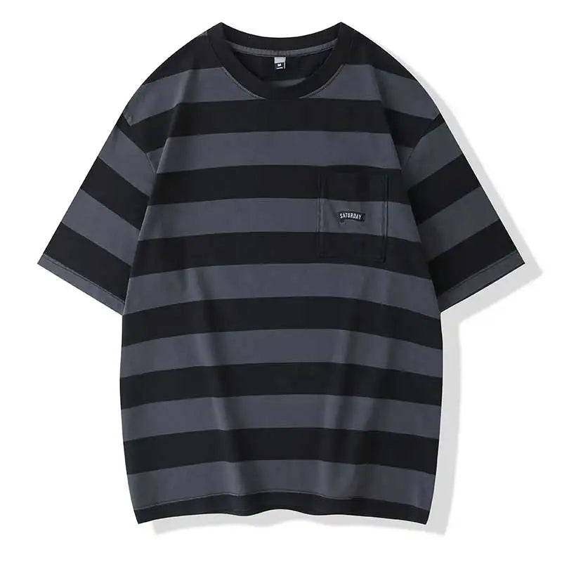 Saturday Striped Cotton T-Shirt Blue, XS - Streetwear T-Shirt - Slick Street