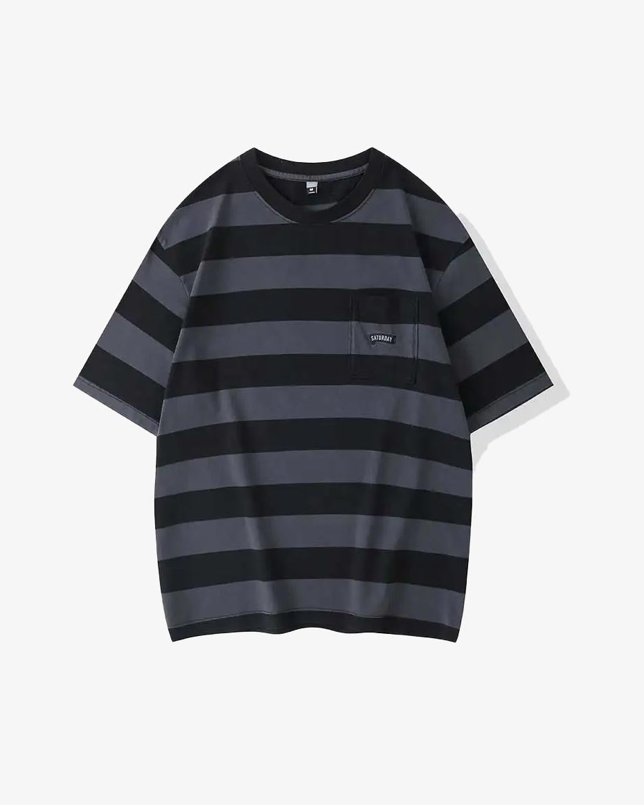Saturday Striped Cotton T-Shirt Blue, XS - Streetwear T-Shirts - Slick Street