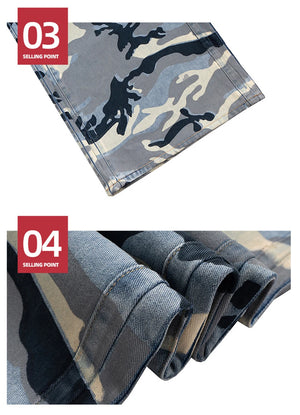 Blue Camo Wide Leg Pants , - Streetwear Pants - Slick Street