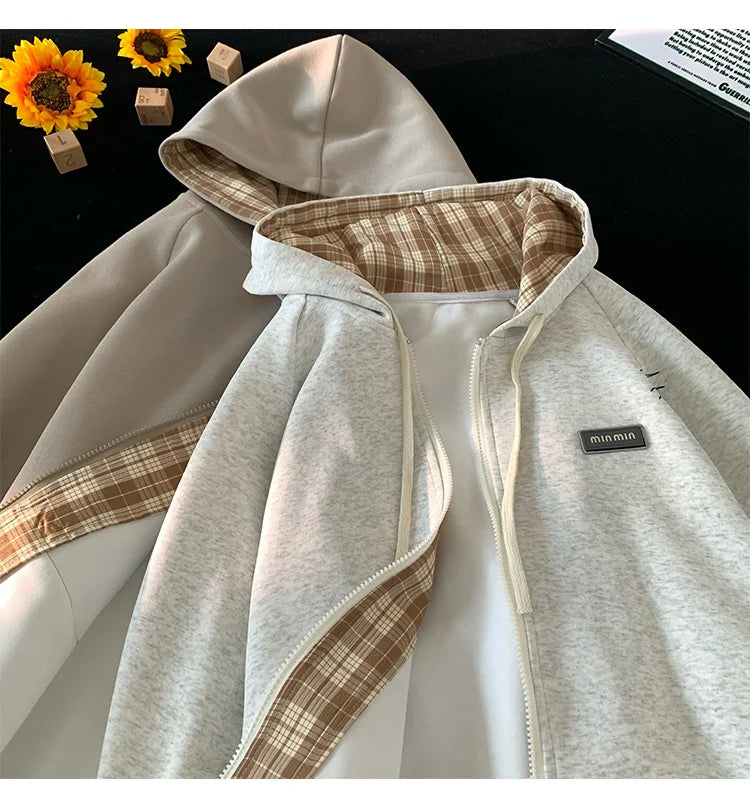 Plain Color Zip-up Loose Hoodie , - Streetwear Hoodie - Slick Street