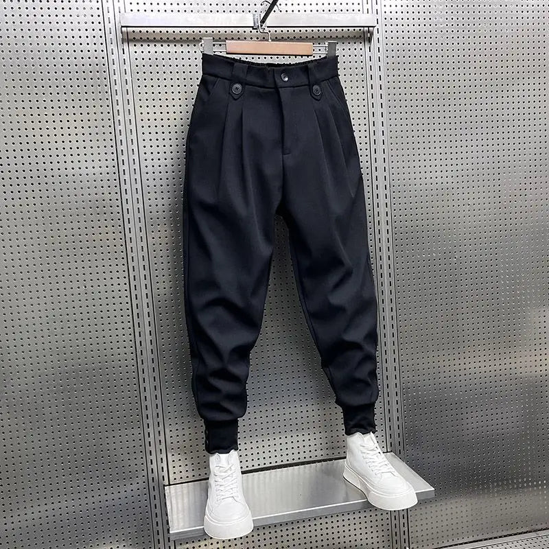 Wrinkled High Waist Button-Up Pants , - Streetwear Pants - Slick Street