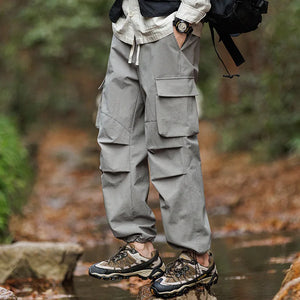 Plain Color Hiking Style Knee Pocket Pants XS, Gray - Streetwear Pants - Slick Street