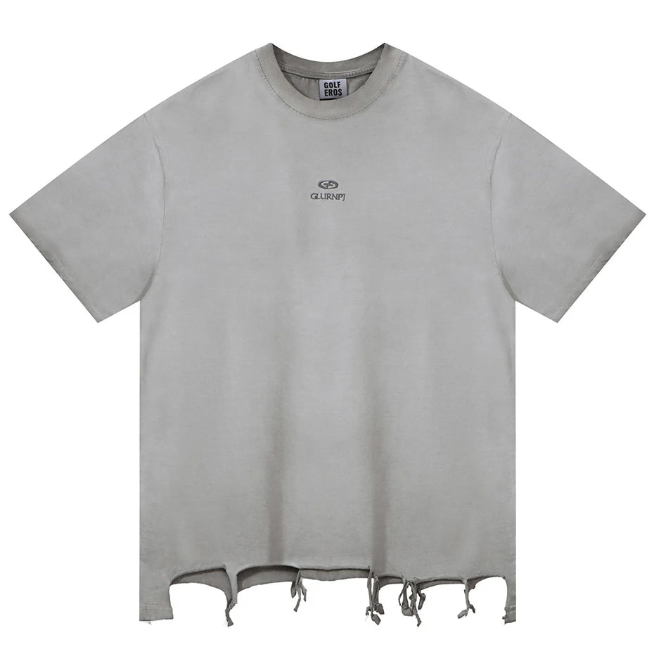 Plain Color Ripped Oversized T-Shirt Gray, M - Streetwear T-Shirt - Slick Street