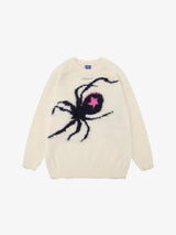 Star Spider Web Knitted Sweater Beige, S - Streetwear Sweater - Slick Street