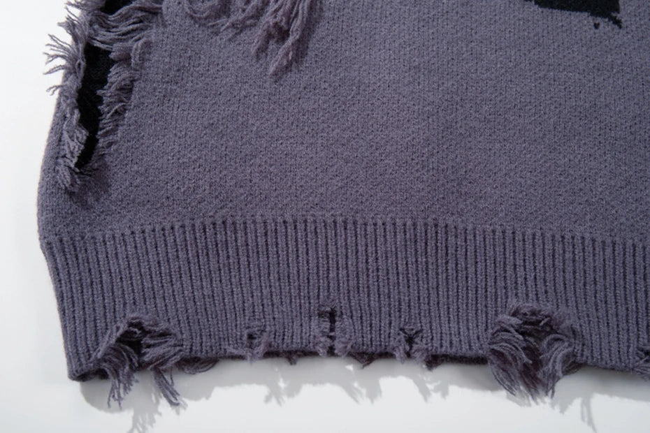 Skull Star Knitted Sweatshirt , - Streetwear Sweatshirts - Slick Street