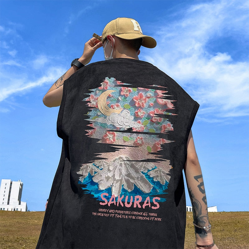 SAKURAS Colorful Scenery Painting T-Shirt Black, XS - Streetwear T-Shirts - Slick Street