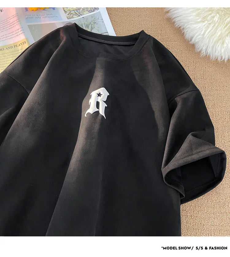 Letter R Foaming Embroidery Loose T-Shirt ,  - Streetwear T-Shirt - Slick Street