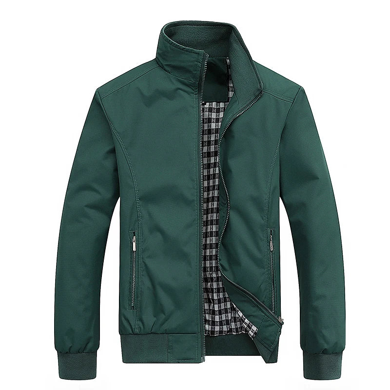 Plain Color Checkered Style Jacket Green, M - Streetwear Jacket - Slick Street