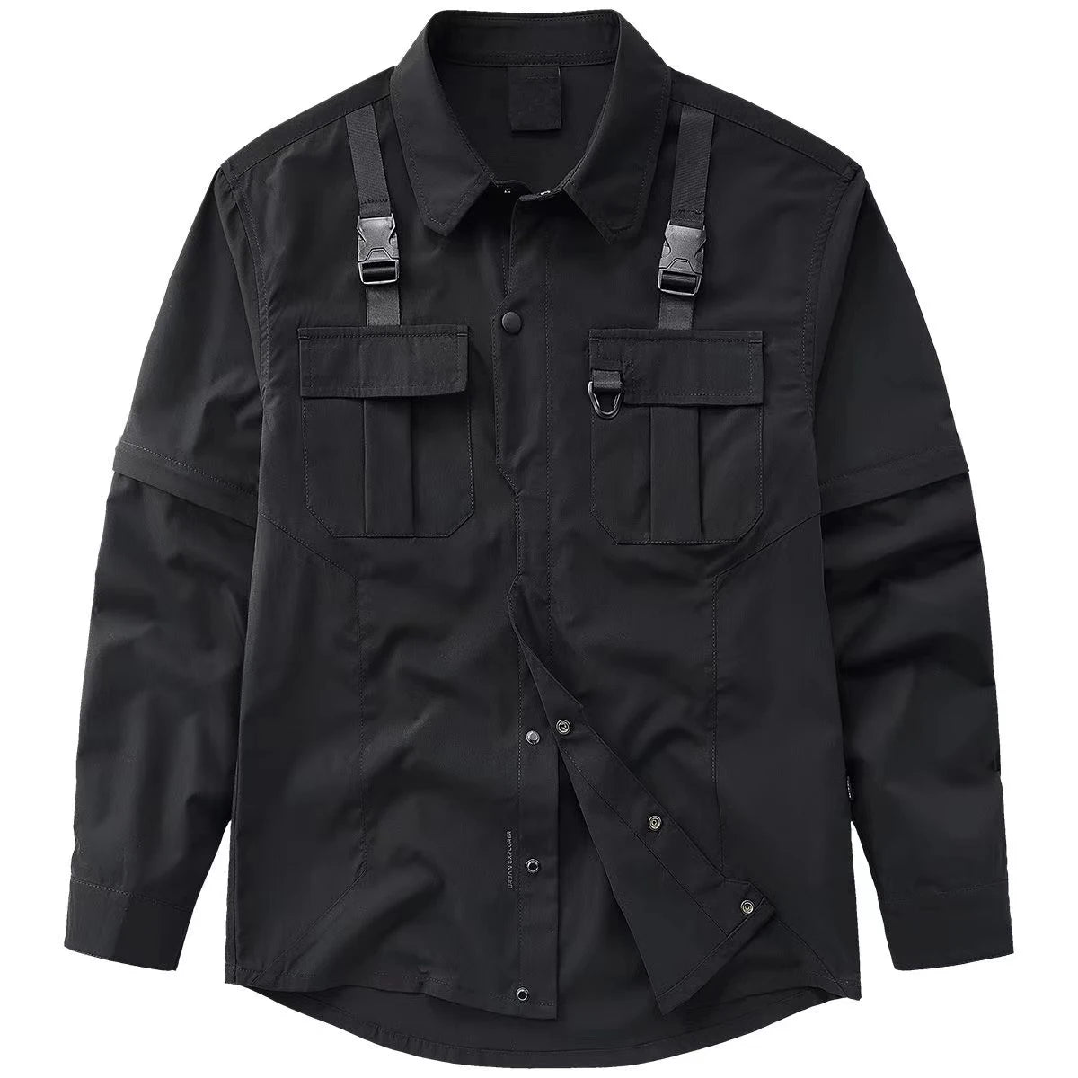 Coal Black Buckles Up Chest Pockets T-Shirt Black, XXS - Streetwear T-Shirt - Slick Street