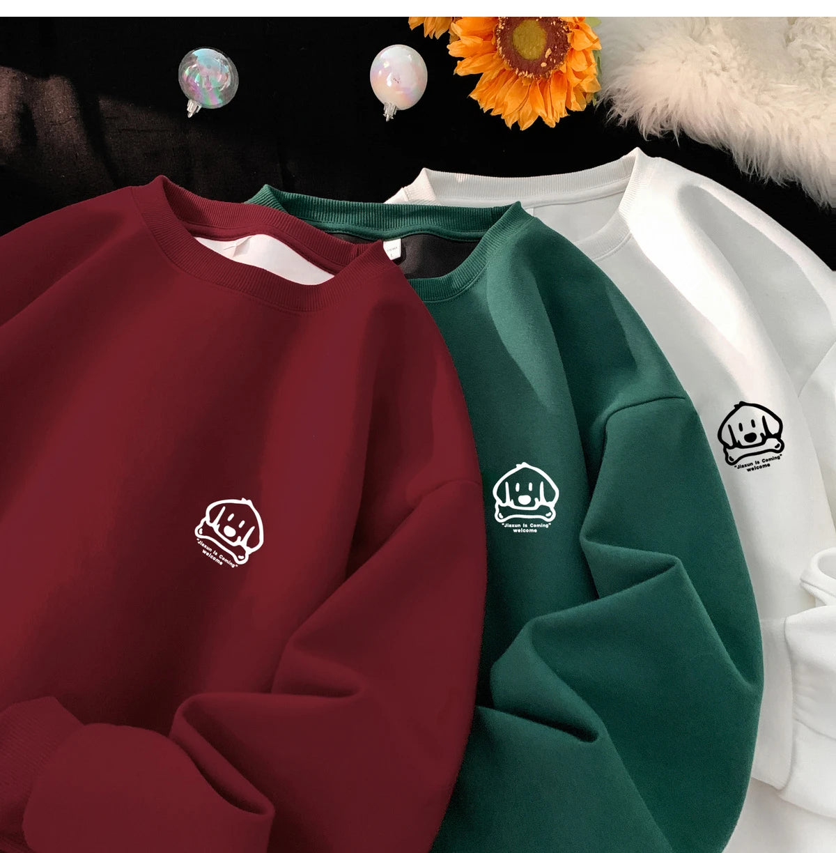 Cute Dog Graphic Waffle Fabric Sweater ,  - Streetwear Sweater - Slick Street