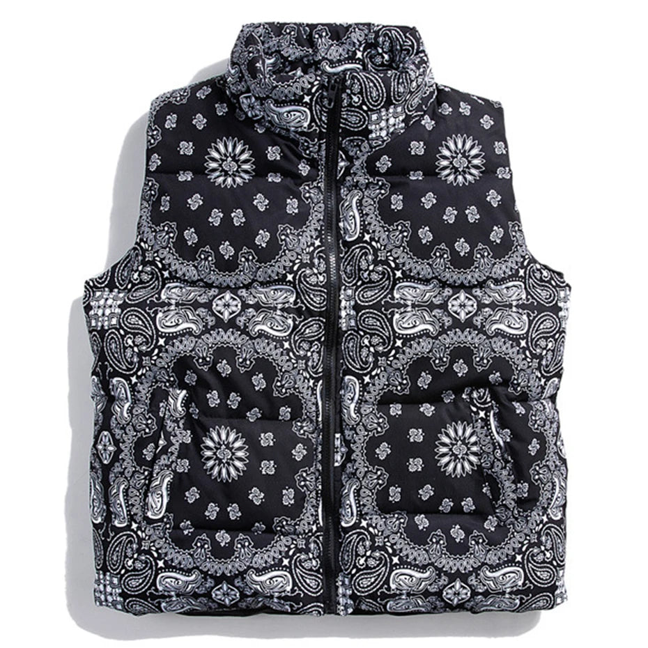 Paisley Padded Gilet black, XS - Streetwear Vest - Slick Street