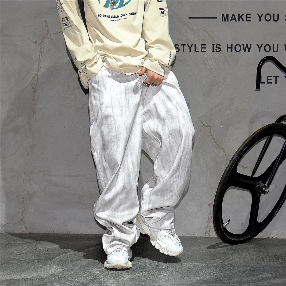 Distressed Dirty White Baggy Pants , - Streetwear Pants - Slick Street