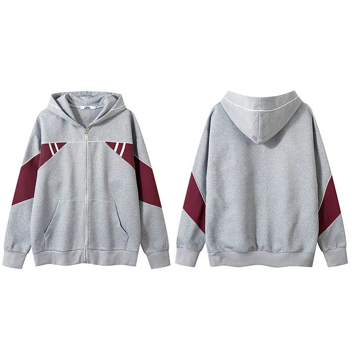 Color Block Patchwork Kangaroo Pocket Hoodie Light Grey, XXS - Streetwear Hoodie - Slick Street