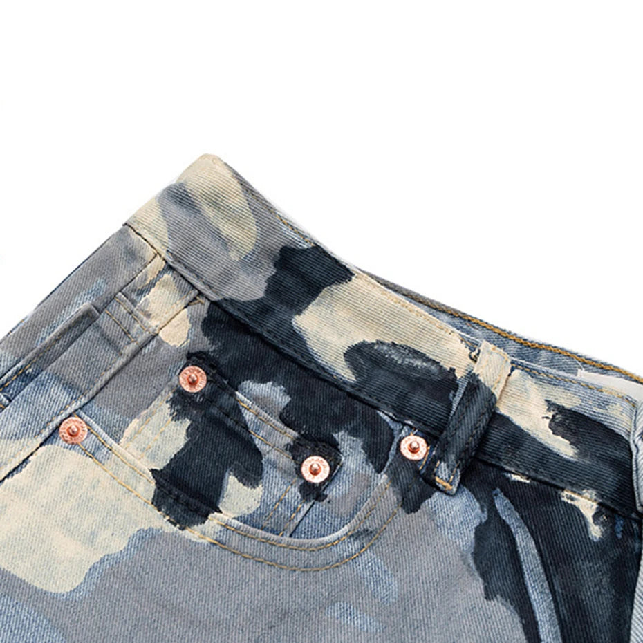 Blue Camo Wide Leg Pants , - Streetwear Pants - Slick Street