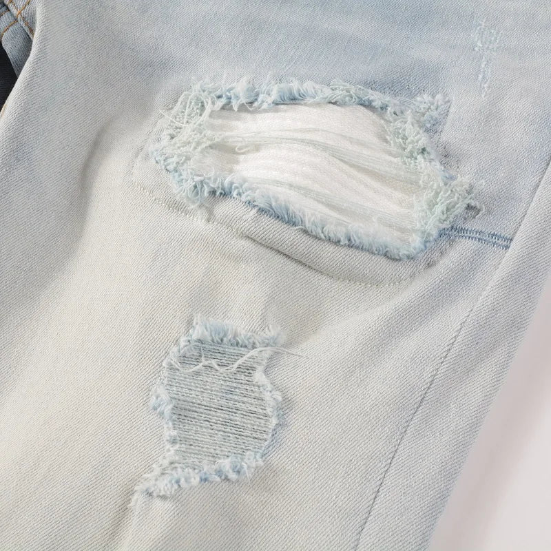 Pale Blue Cracked Pleated Pants , - Streetwear Pants - Slick Street