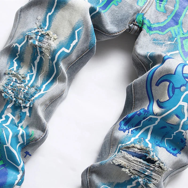 SAVAGE Letters Lightning Ripped Pants , - Streetwear Pants - Slick Street