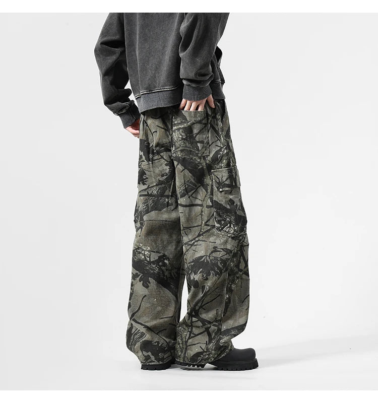 Black Camo Leaf Pattern Pants , - Streetwear Pants - Slick Street