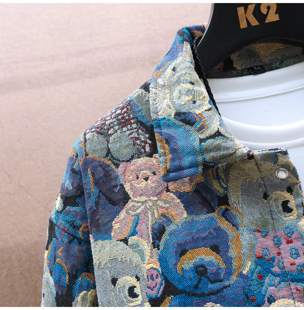 Teddy Bear Jacquard Jacket , - Streetwear Jackets - Slick Street
