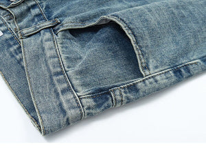 HTH Flame Embroidery Blue Denim Pants ,  - Streetwear Pants - Slick Street