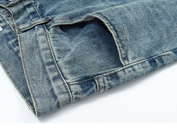 HTH Flame Embroidery Blue Denim Pants ,  - Streetwear Pants - Slick Street