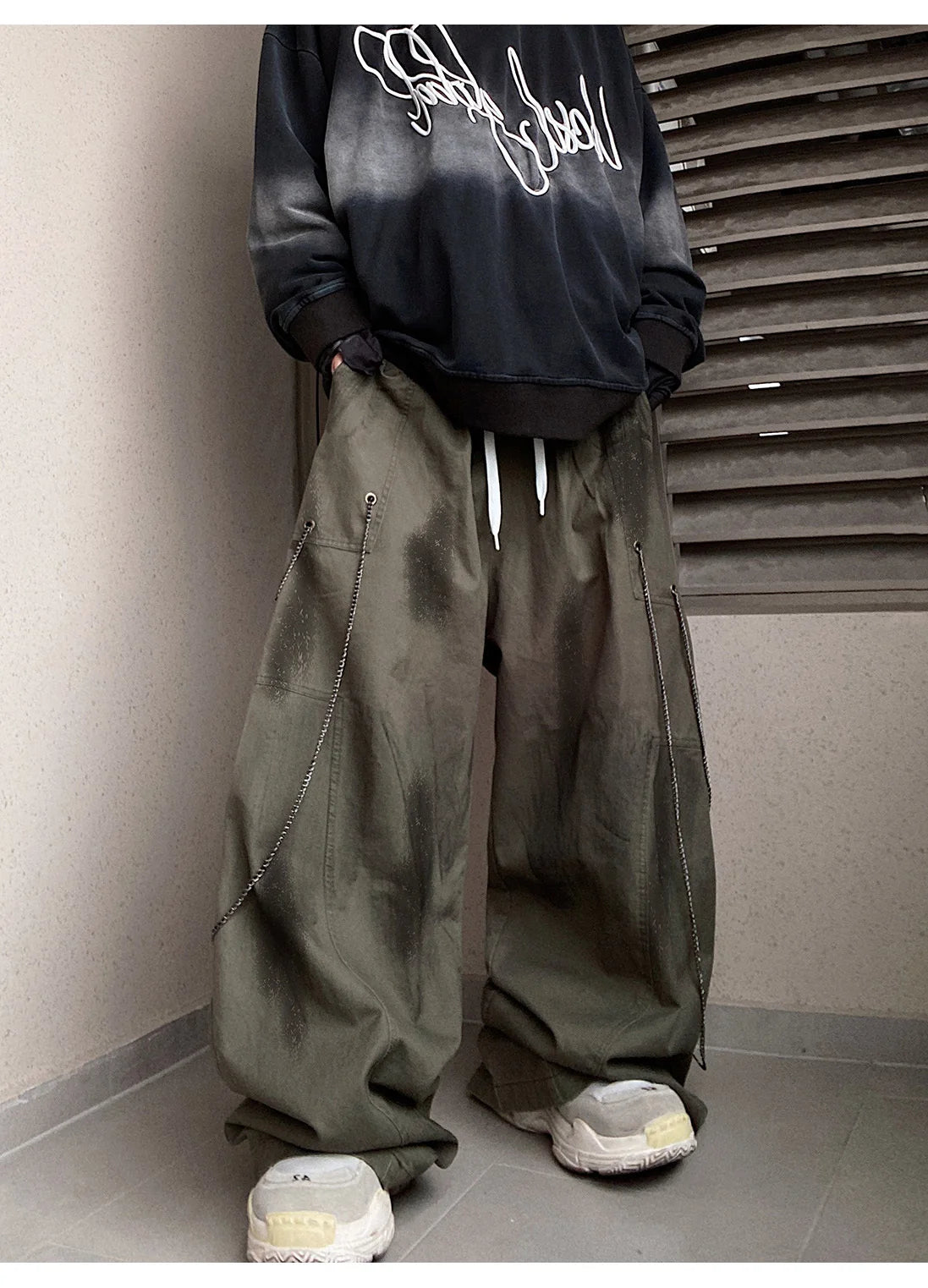 Green Color Full Length Baggy Pant , - Streetwear Pants - Slick Street
