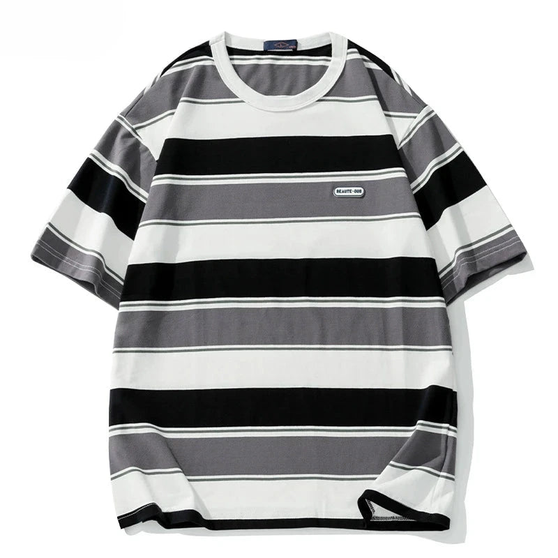 SQ2 Multi Striped Color Loose T-Shirt Gray, S - Streetwear T-Shirt - Slick Street