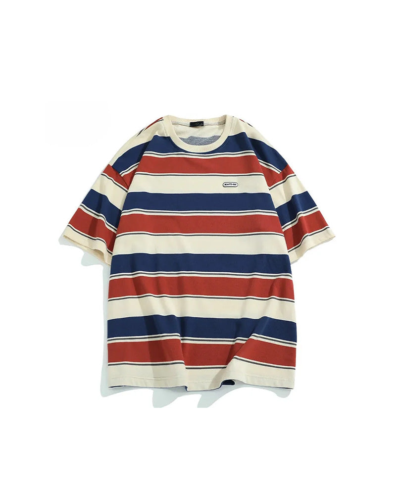 SQ2 Multi Striped Color Loose T-Shirt Red, S - Streetwear T-Shirt - Slick Street