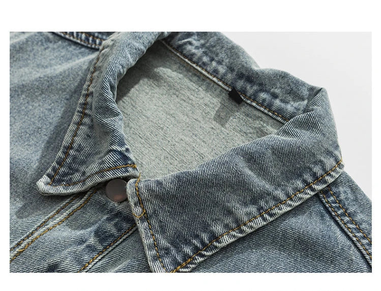 Tied Die Lapel Button Up Jean Jacket ,  - Streetwear Pants - Slick Street