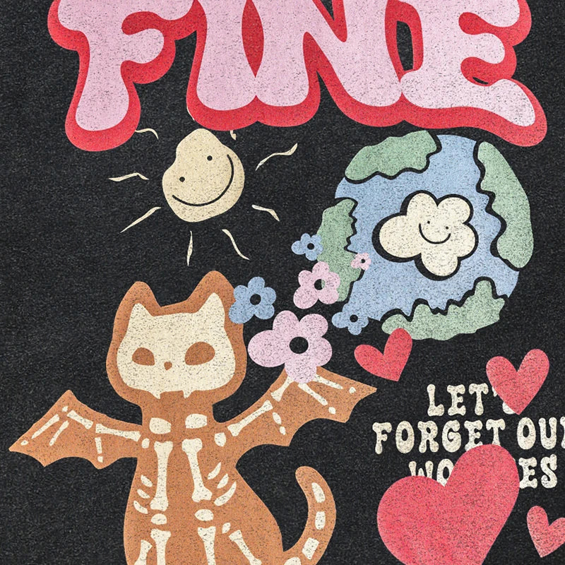 Devil Cat 'FINE' Graphic T-Shirt ,  - Streetwear T-Shirt - Slick Street