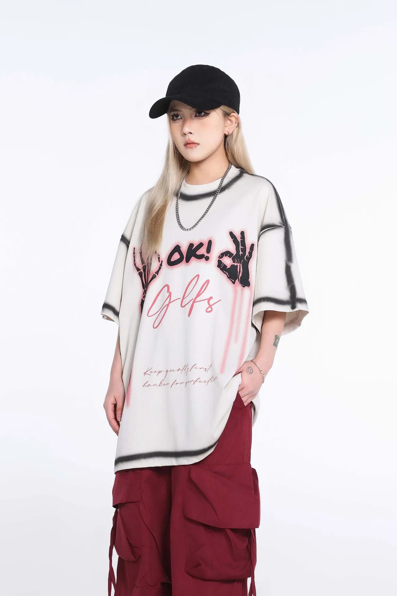 Black Lining Skeleton Hands Graphic T-Shirt ,  - Streetwear T-Shirt - Slick Street