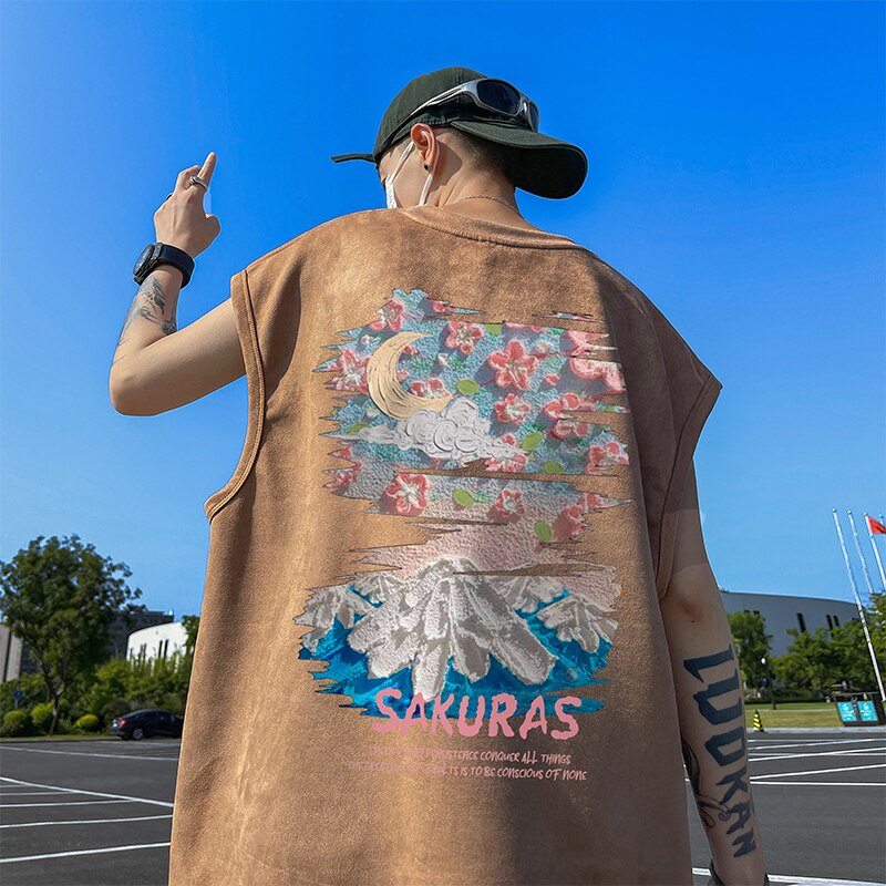 SAKURAS Colorful Scenery Painting T-Shirt Coffee, XS - Streetwear T-Shirts - Slick Street