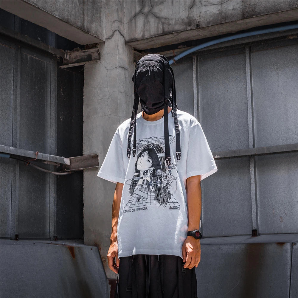 Streetwear Robotic Anime Girl Loose T-Shirt ,  - Streetwear T-Shirt - Slick Street