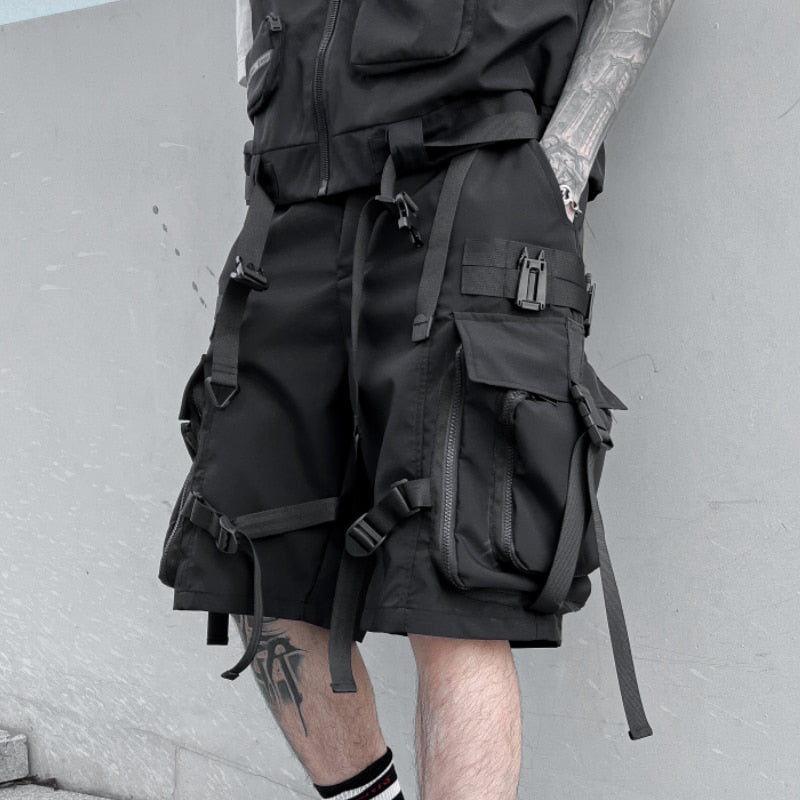 Techwear Streetwear Ribbons Baggy Shorts ,  - Streetwear Shorts - Slick Street