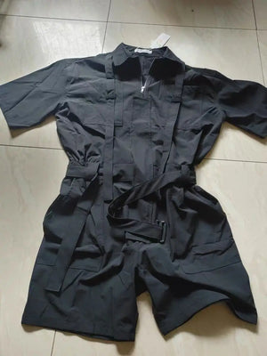 Shadow Knee Length Black Jumpsuit , - Streetwear Jumpsuit - Slick Street