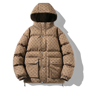 B Letter Mask Style Parka Jacket Khaki, XS - Streetwear Jacket - Slick Street