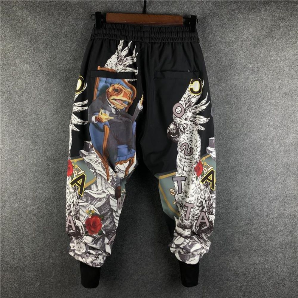 Alphabetic Letter Anime Patchwork Pants ,  - Streetwear Pants - Slick Street