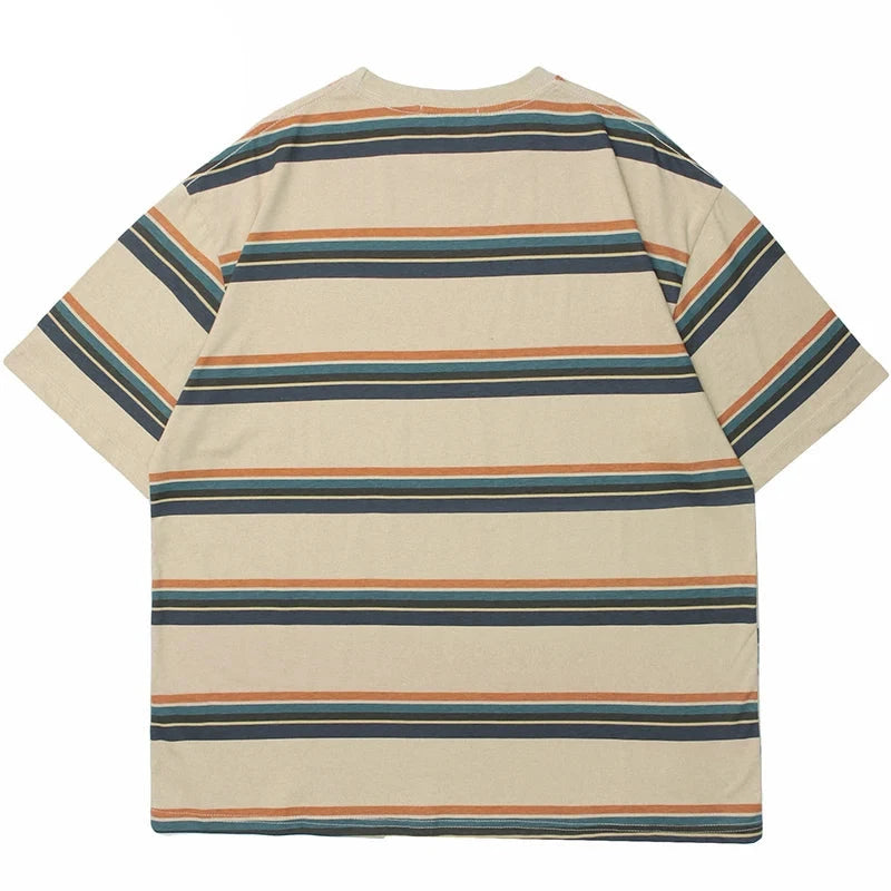 Varied Color Striped Pullover T-Shirt ,  - Streetwear T-Shirt - Slick Street