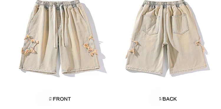 Denim Star Patch Drawstring Shorts ,  - Streetwear Shorts - Slick Street