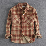 Plaid Chore Long Sleeve Shirt Red, M - Streetwear Shirt - Slick Street