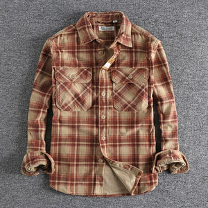 Plaid Chore Long Sleeve Shirt Red, M - Streetwear Shirt - Slick Street