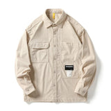 Corduroy Waffle Plaid Semi Collar Overshirt Beige, XS - Streetwear Tops - Slick Street