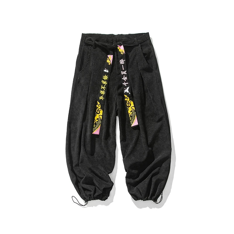 Corduroy Embroidered Baggy Style Pants , - Streetwear Pants - Slick Street