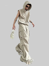 Pyro Ghost Sleeveless Cargo Pants Set Khaki, XS - Streetwear Tracksuits - Slick Street