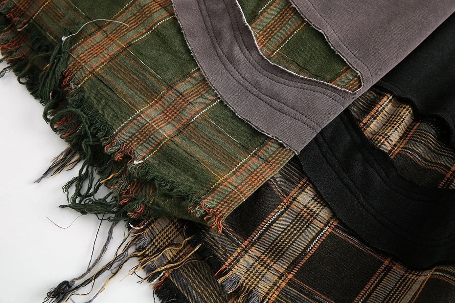 False Two Pieces Plaid Pullover Sweatshirt , - Streetwear Sweatshirt - Slick Street