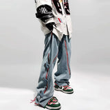 Red Striped Baggy Jeans Blue, XXS - Streetwear Jeans - Slick Street
