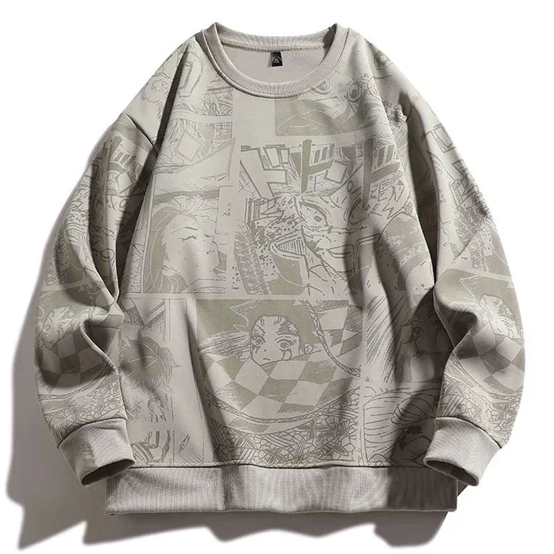 Demon Slayer Anime Sweater Light Gray, XS - Streetwear Sweater - Slick Street