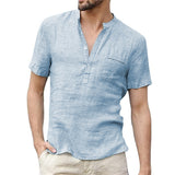 Linen Patch Pocket With Short-Sleeved T-shirt light blue, S 50-60 KG - Streetwear T-Shirts - Slick Street